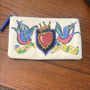 Cream and Blue Key Card Holder with Heart and Birds Design